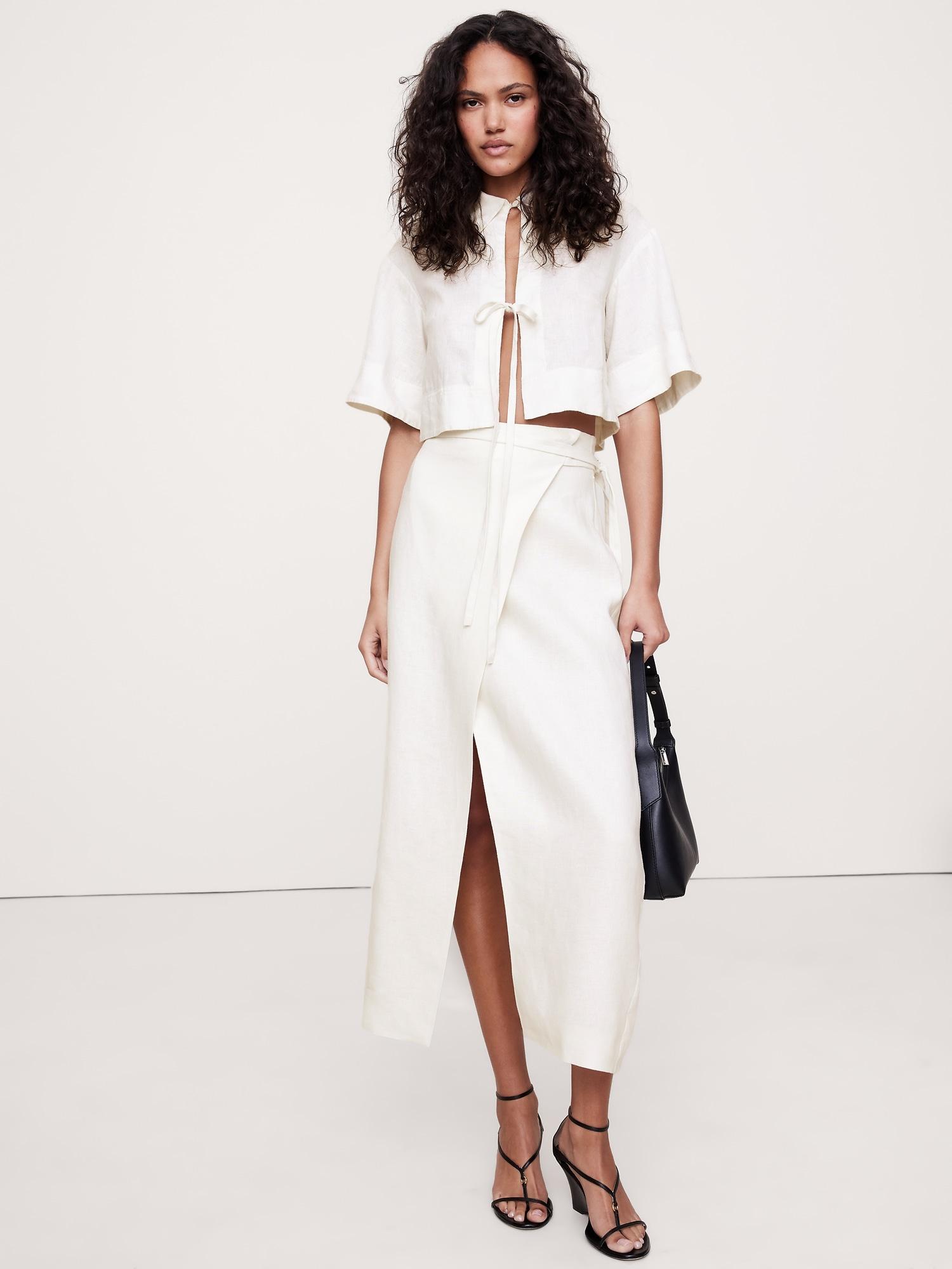 linen tie-front cropped shirt