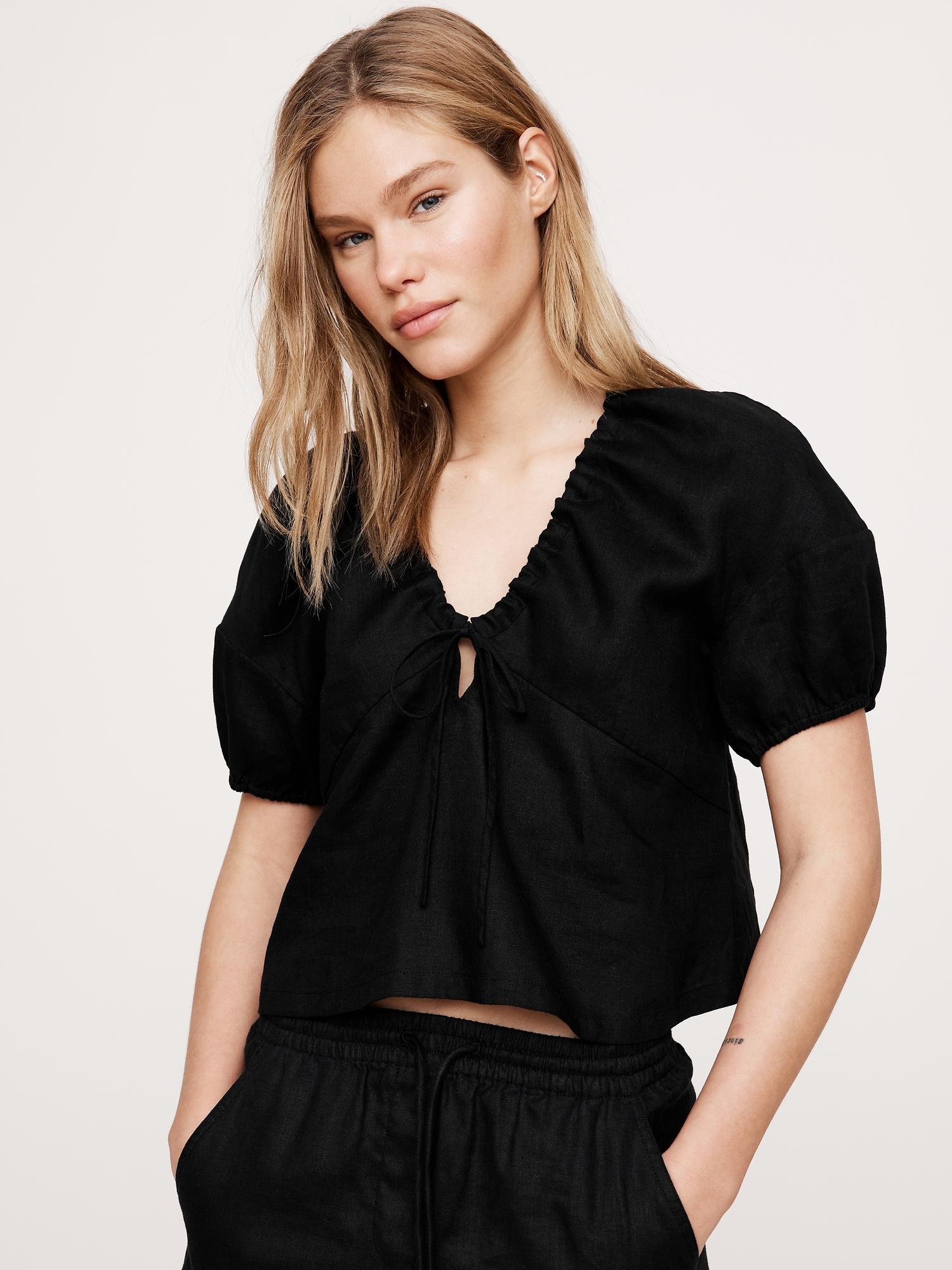 linen tie-front v-neck top