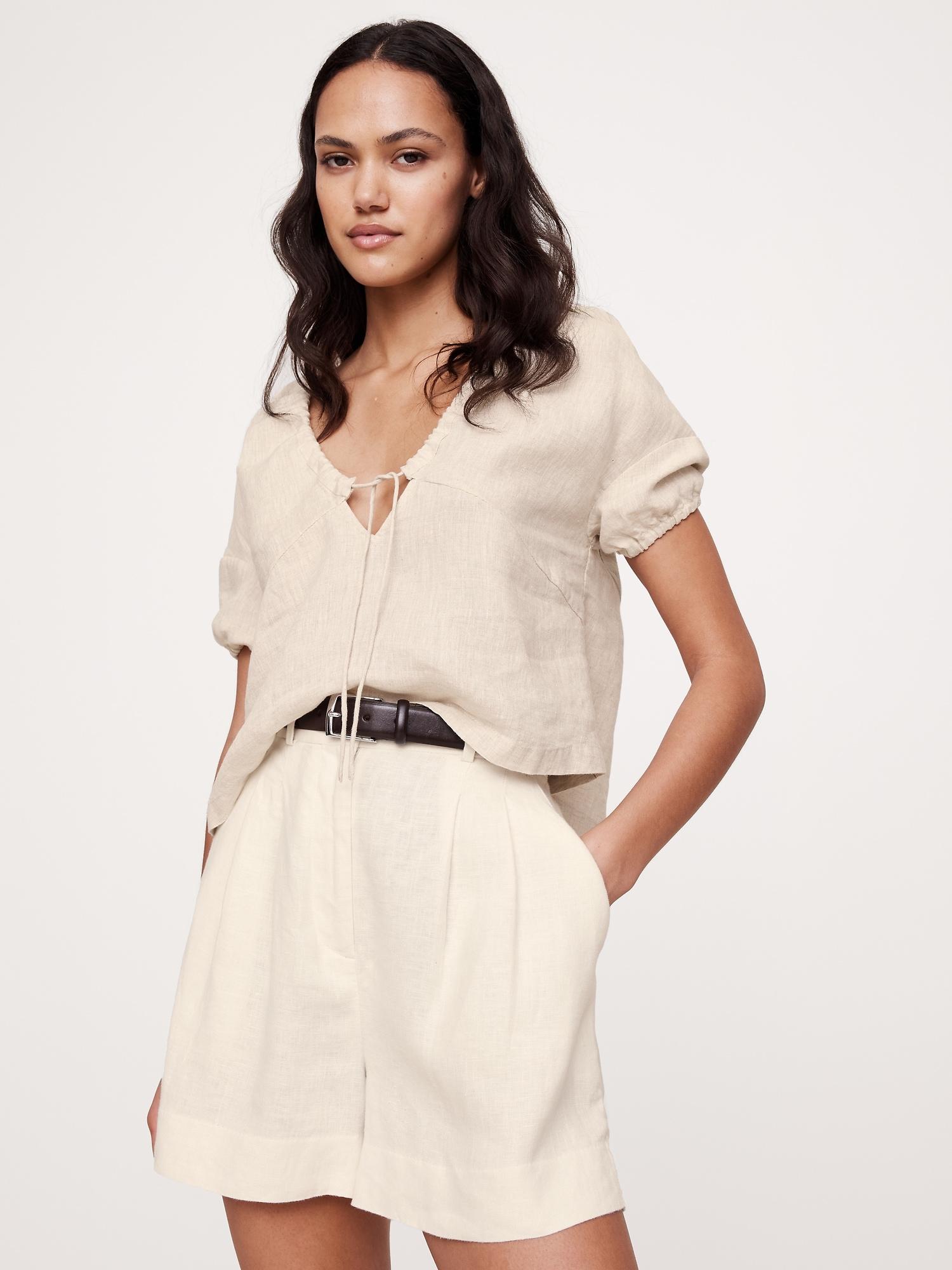 linen tie-front v-neck top