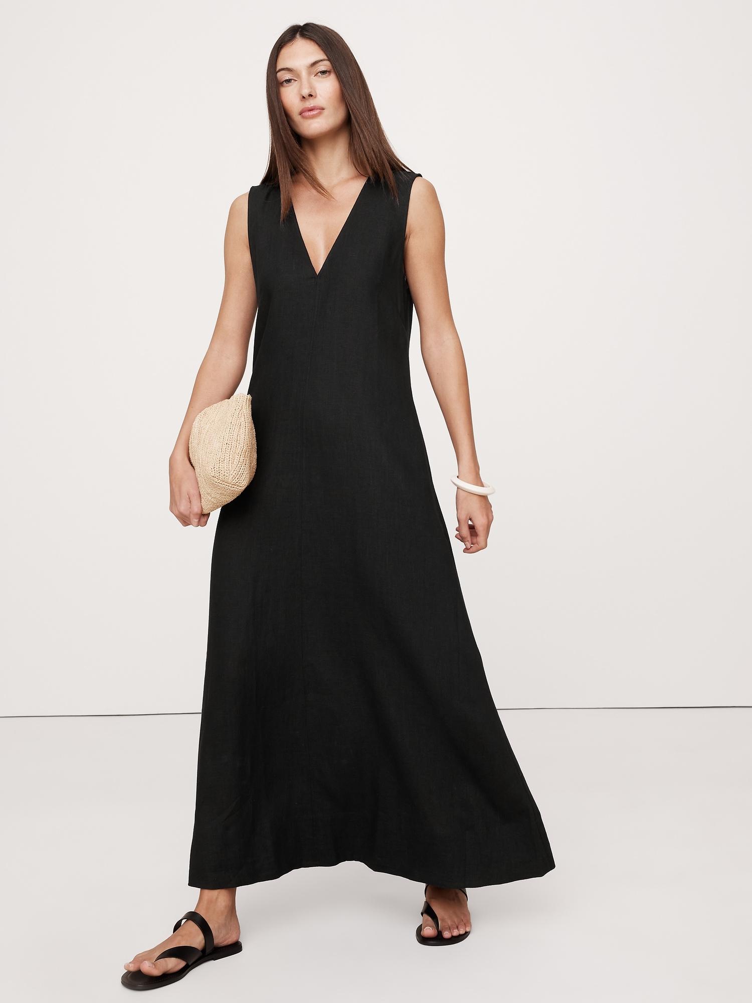 linen v-neck maxi dress