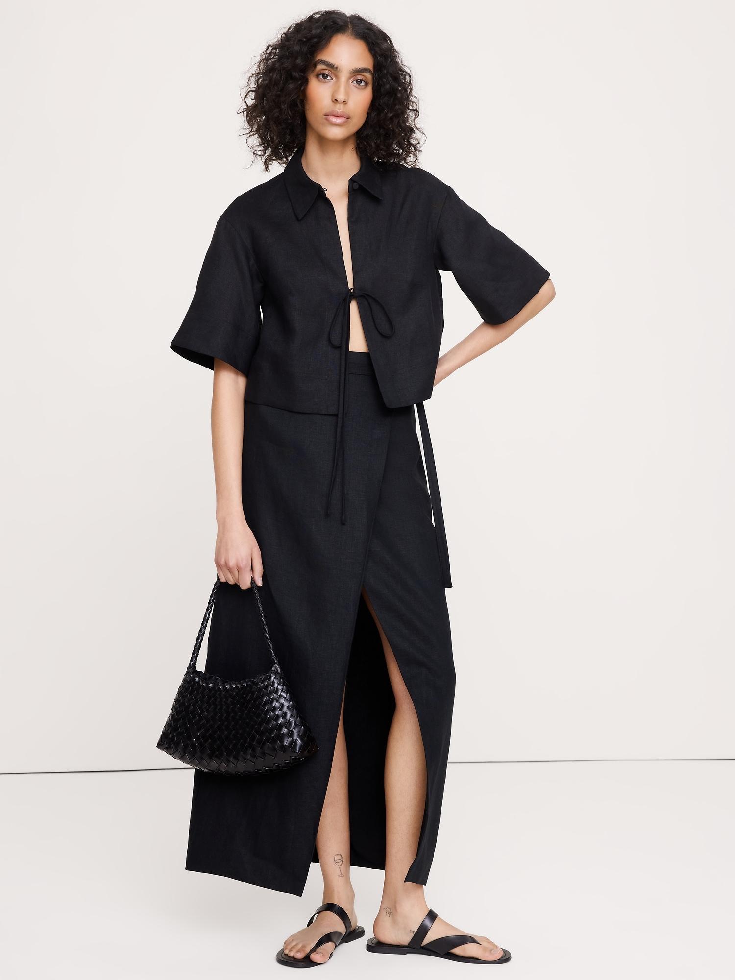 linen wrap maxi skirt