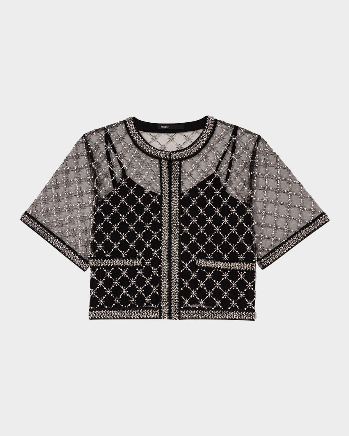 lione sizelle embroidered tulle top