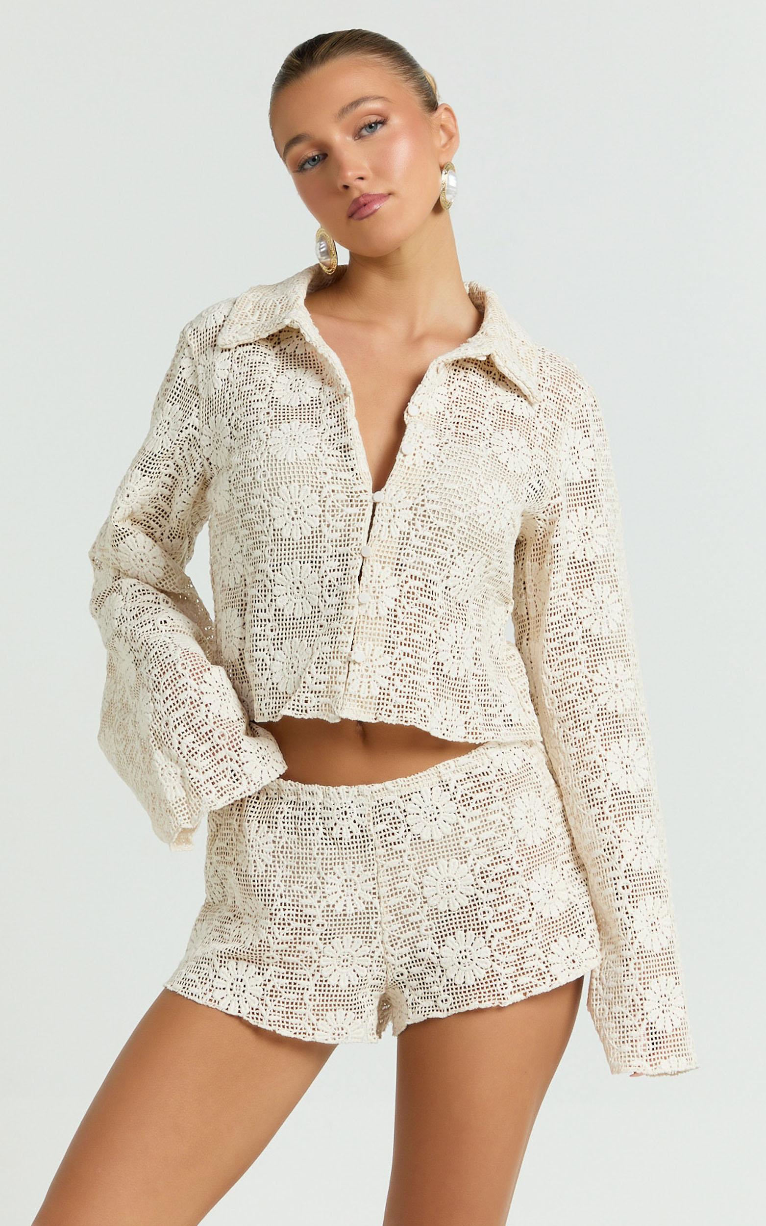 lioness - babydoll top in cream floral
