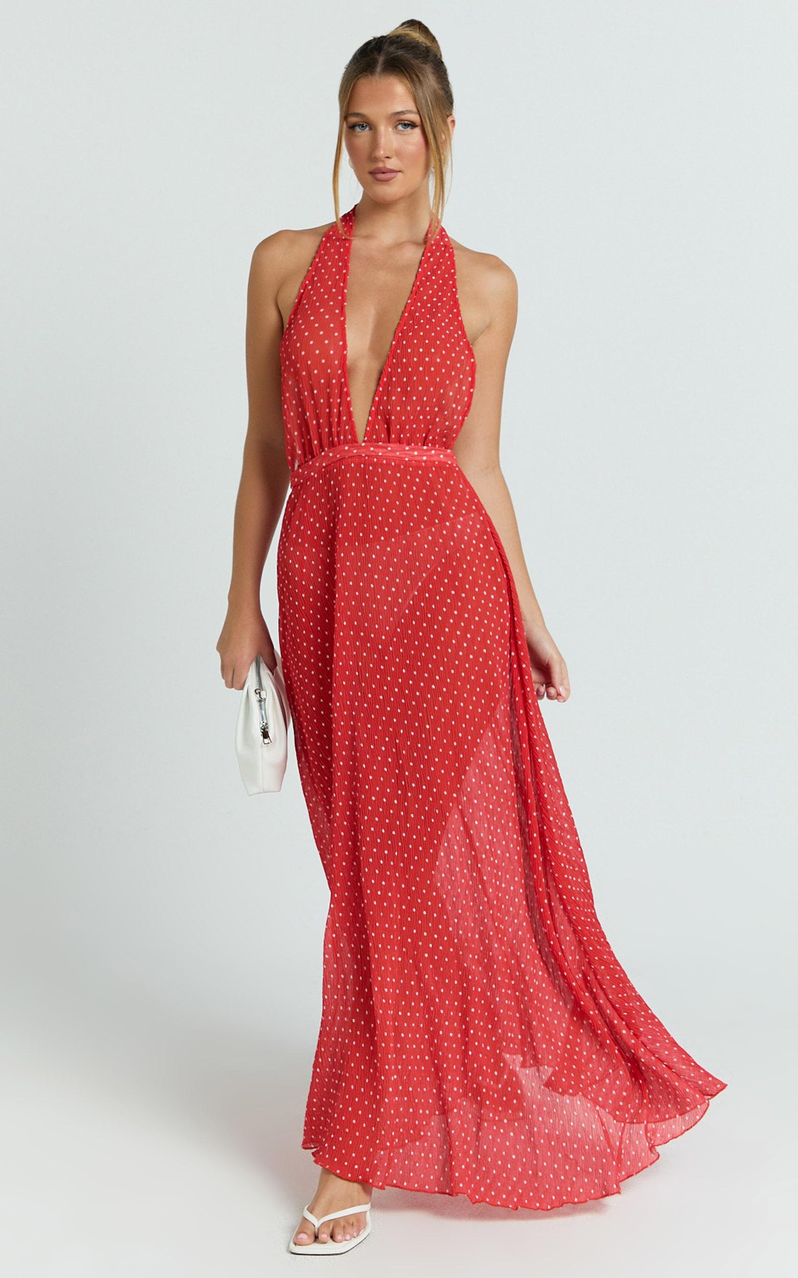 lioness - district maxi dress in tomato polka