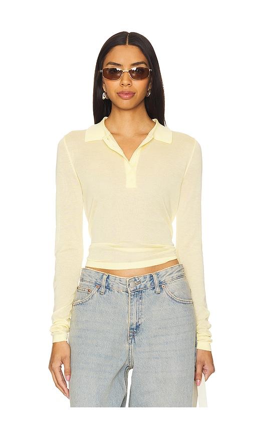 lioness black swan polo top in lemon.