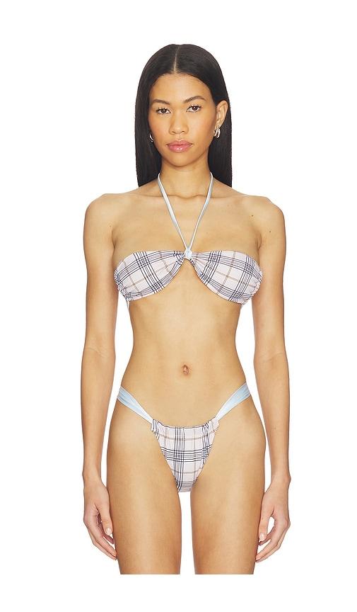 lioness bloom bikini top in beige.