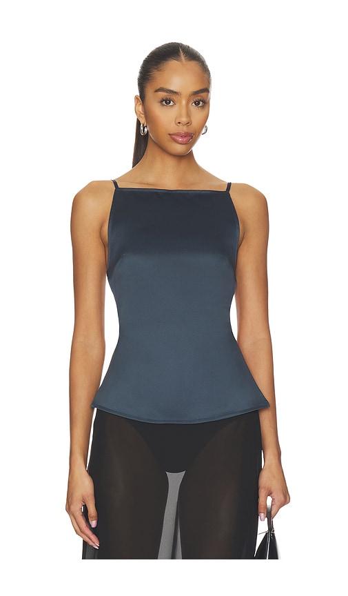 lioness camille backless top in navy.