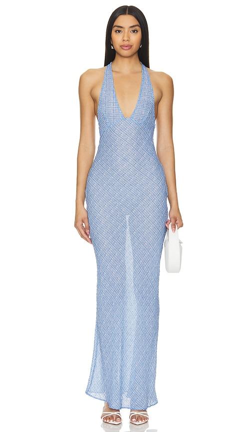 lioness carrie halter dress in blue.