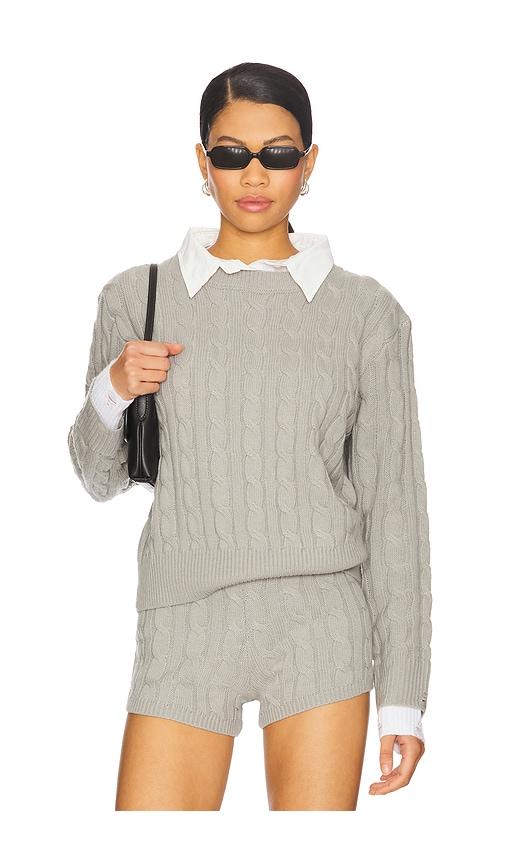 lioness coastal cable knit in grey.