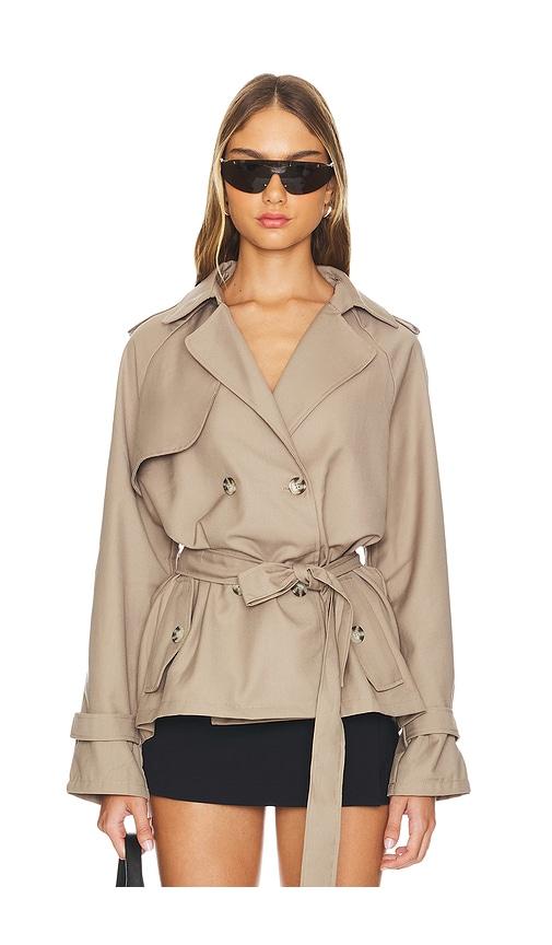 lioness cropped trencherous coat in beige.