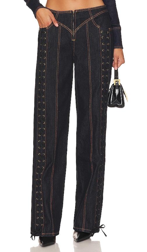 lioness daydream tie up jeans in denim-dark.