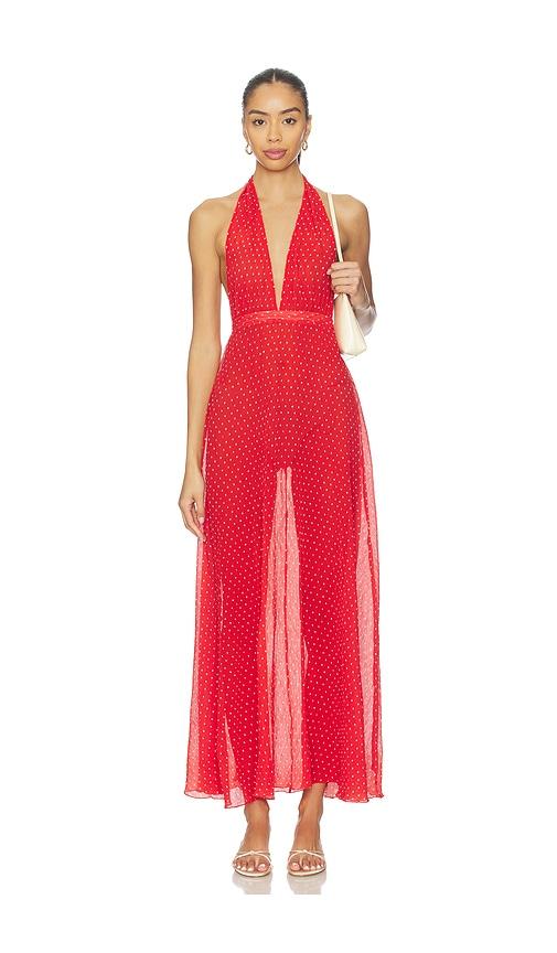 lioness district maxi dress in red.