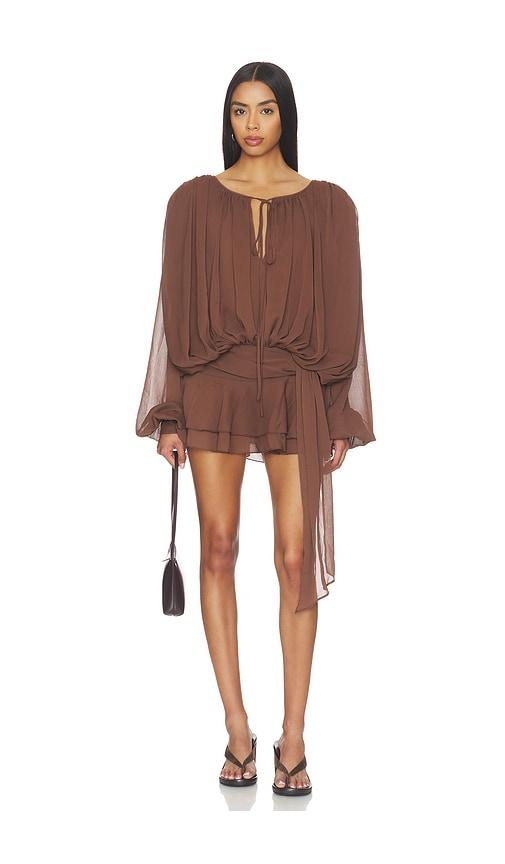 lioness elements mini dress in chocolate.