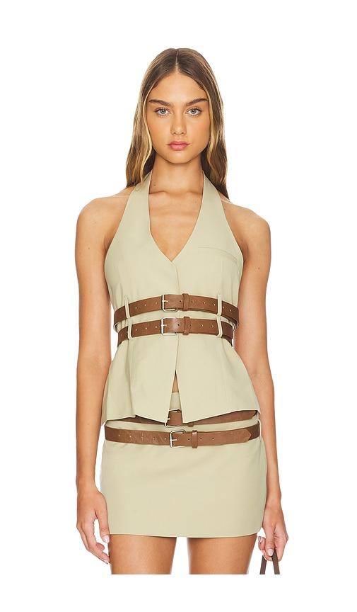 lioness ethereal buckle top in beige.