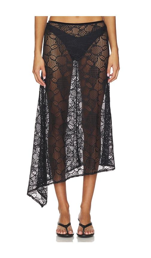 lioness fleur midi skirt in black.