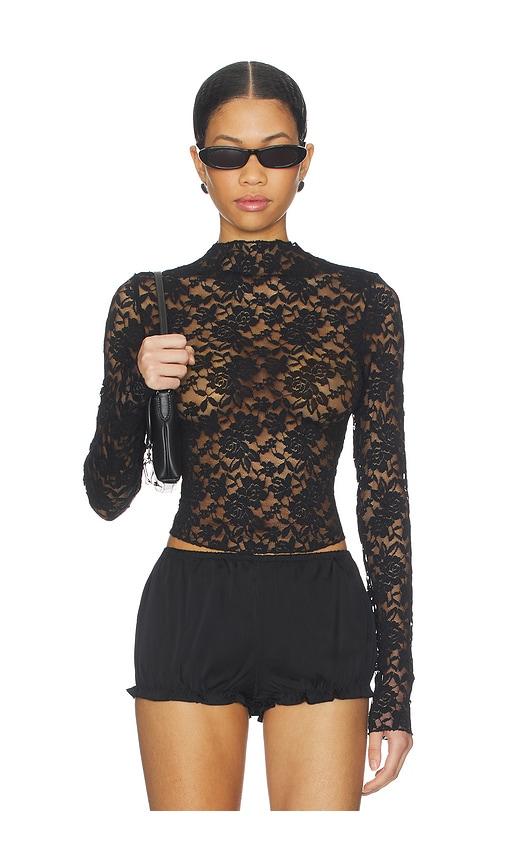 lioness hamptons long sleeve top in black.