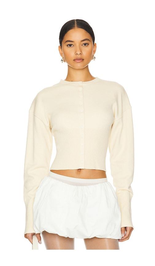 lioness head in the clouds cardigan in ivory.