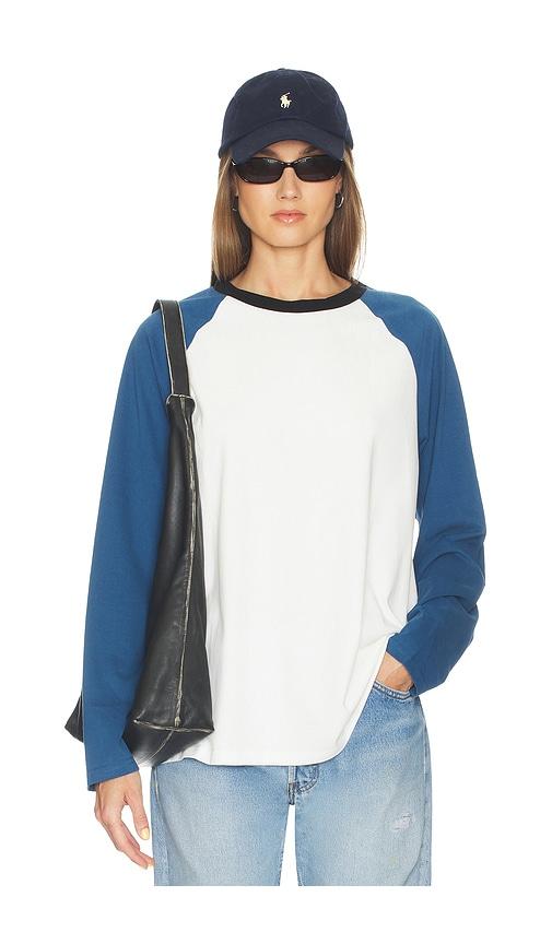 lioness kravitz baseball tee in white,blue.