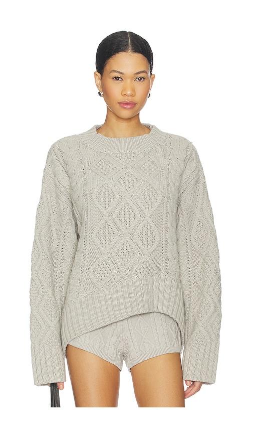 lioness liaison cable knit pullover in grey.