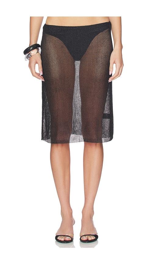 lioness luminous midi skirt in black.