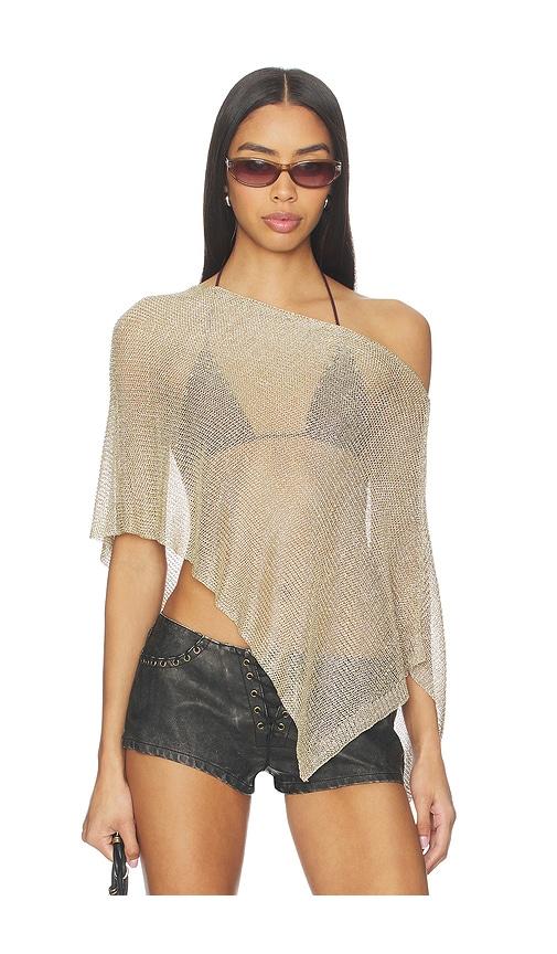 lioness luminous poncho in metallic gold.