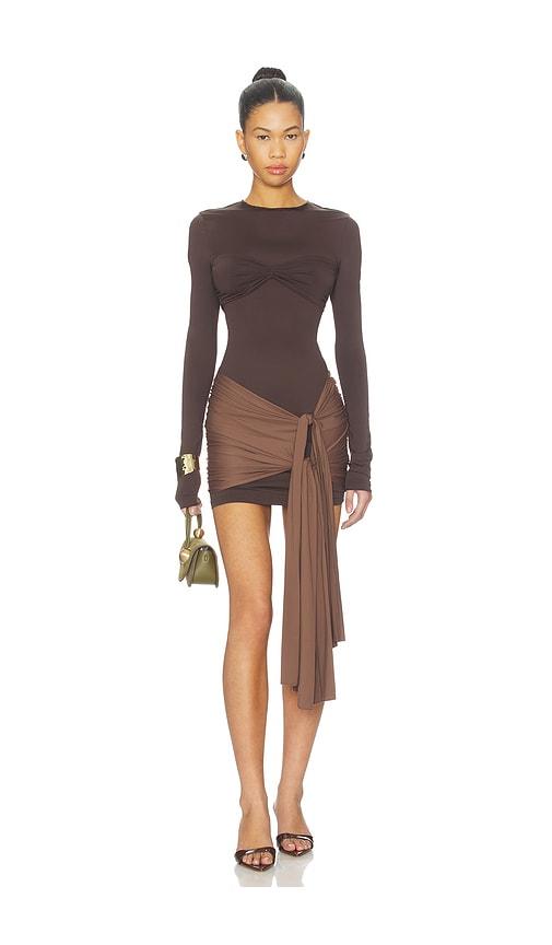 lioness midnight mini dress in chocolate.