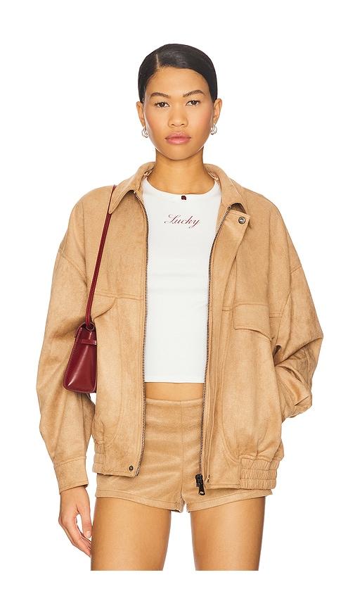 lioness palm desert bomber in tan.