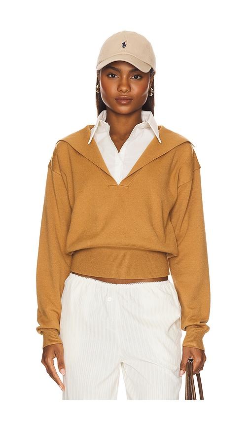 lioness racquet club knit polo in tan.
