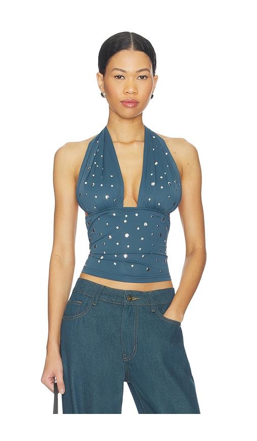 lioness safari halter top in blue.