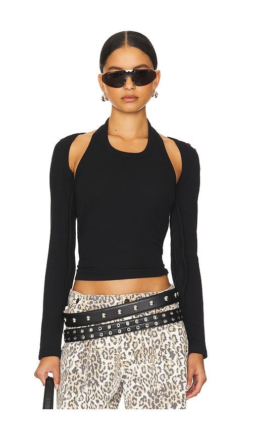 lioness sculpted long sleeve tank in black.