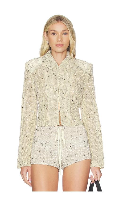 lioness sequin cropped jacket in yellow.