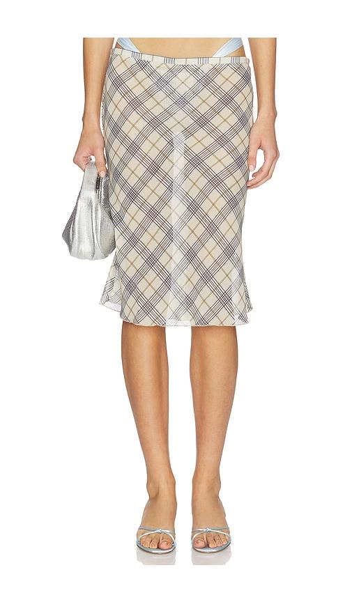 lioness shoreline midi skirt in beige.