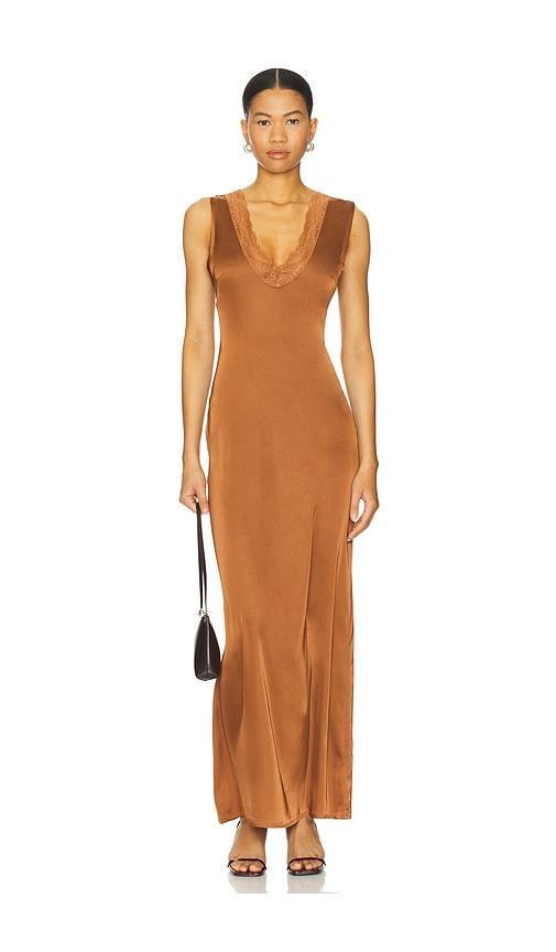 lioness simi maxi dress in cognac.