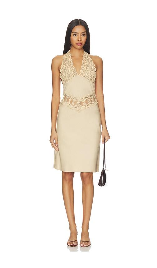 lioness solana midi dress in beige.