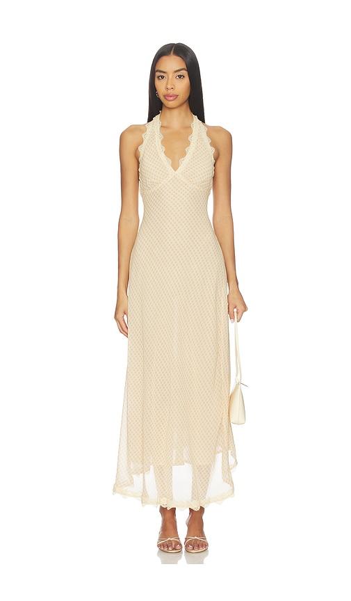lioness stars align midi dress in nude.
