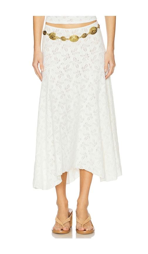 lioness tidal midi skirt in white.