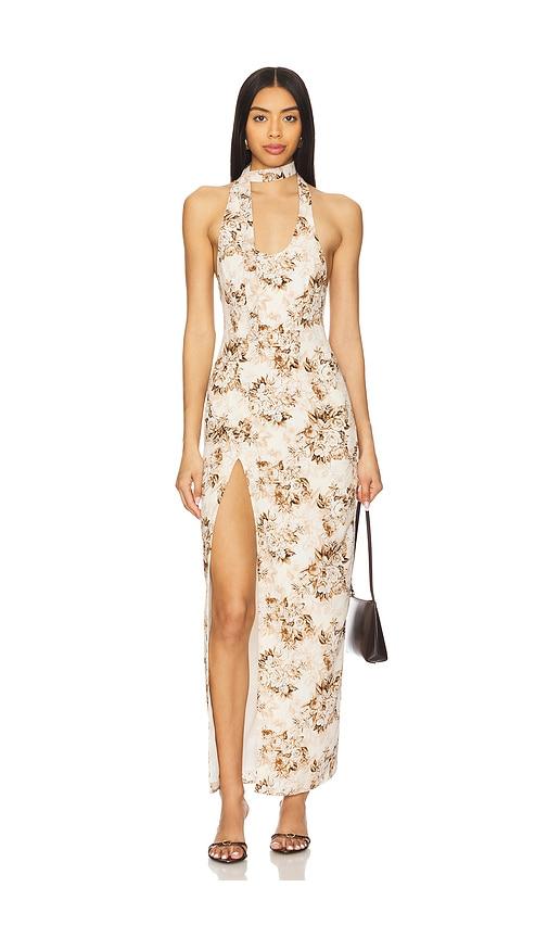lioness westwood maxi dress in brown,beige.