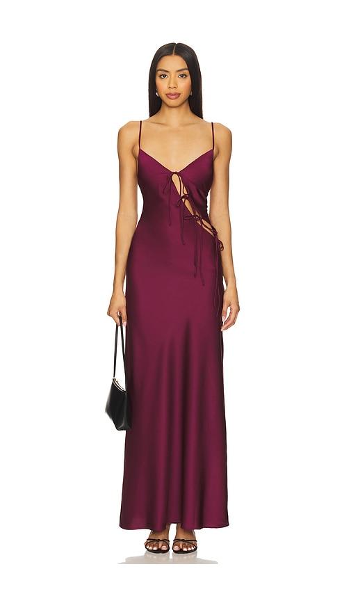 lioness x revolve about a girl maxi dress in wine.