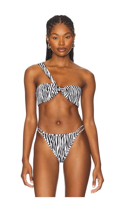 lioness x revolve bondi bikini top in black,white.