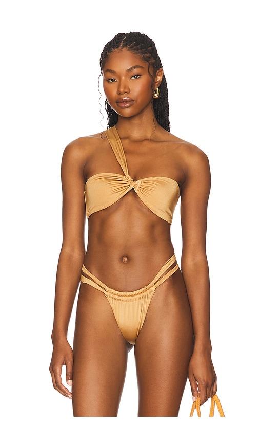 lioness x revolve bondi bikini top in tan.
