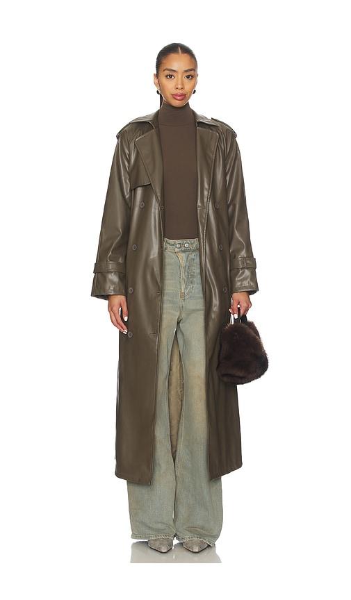 lioness x revolve penny trench coat in olive.