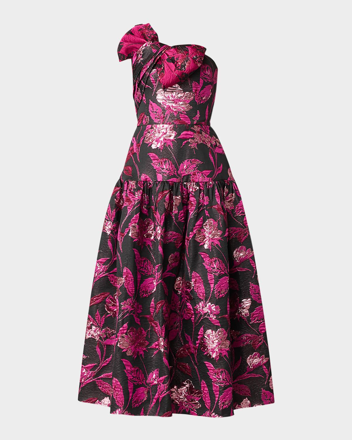 lisa one-shoulder floral jacquard midi dress