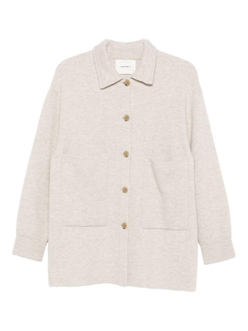 lisa yang beige long-sleeved cardigan sweater