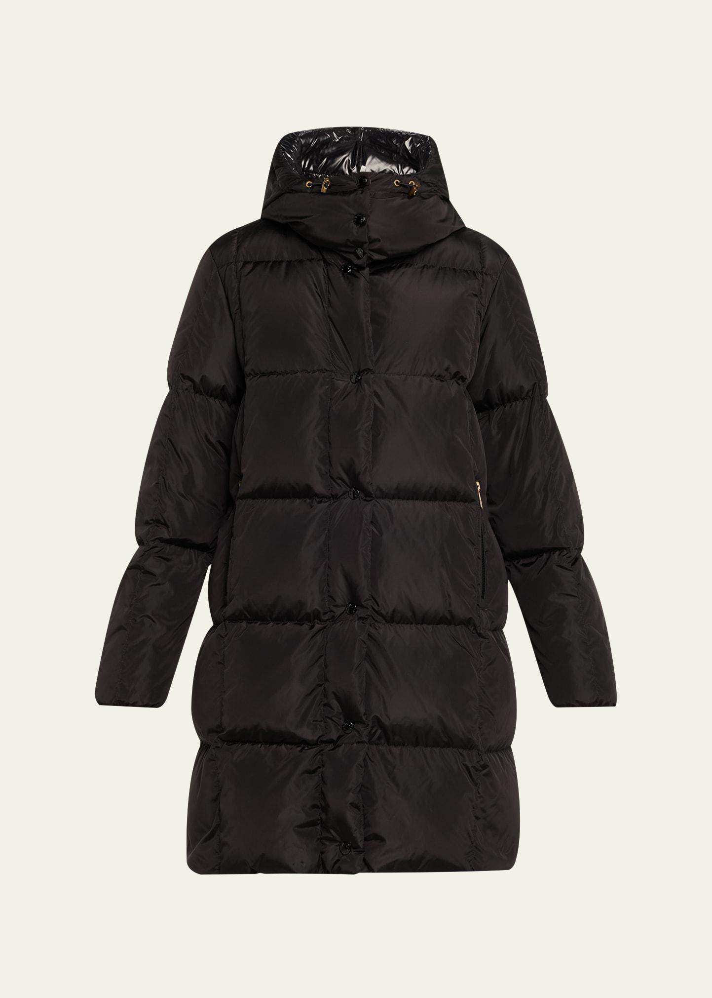 litte long down puffer coat with detachable hood