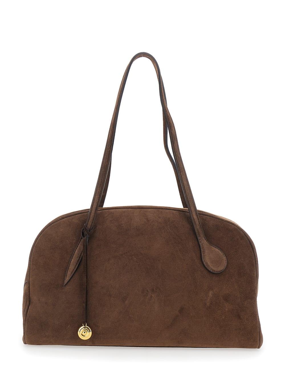 little liffner brown handbag with adjustable and removable shoulder strap in suede woman