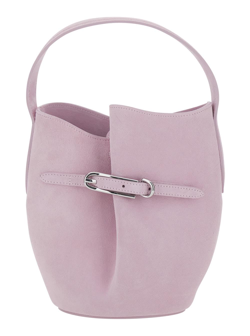 little liffner shoulder bag belted bucket bag mini cow suede pink with buckle closure and leather strap - made of leather - women