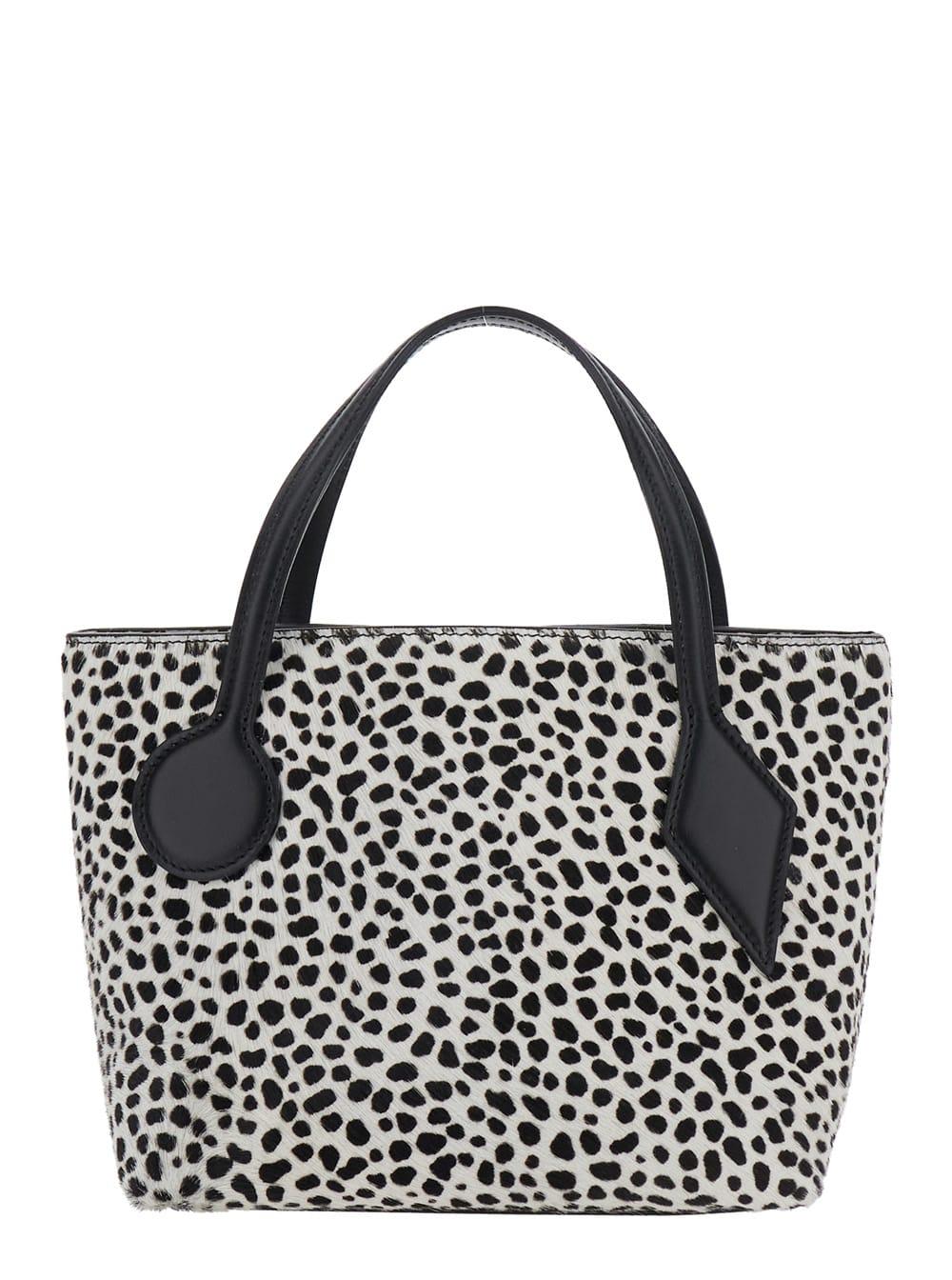 little liffner sprout black and white shoulder bag with all-over animal motif in leather woman