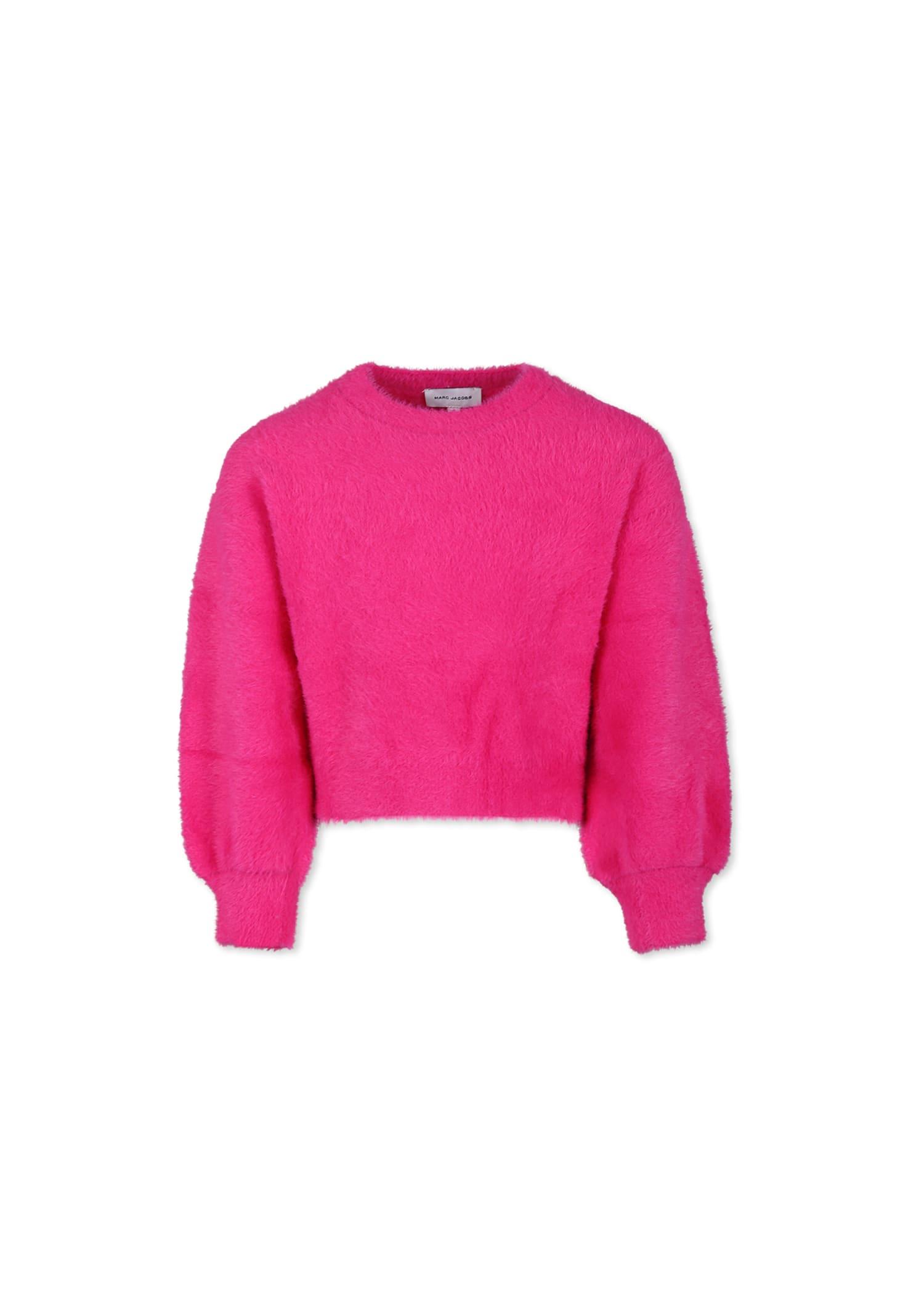 little marc jacobs fuchsia crop sweater for girl with logo