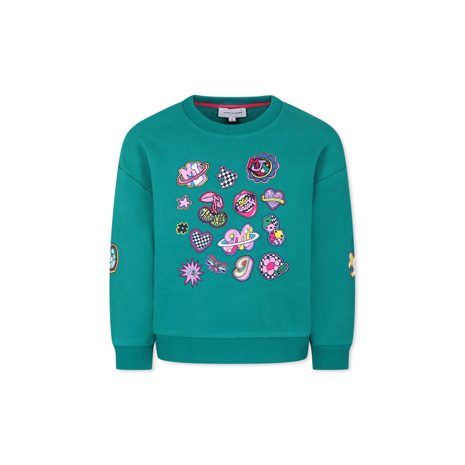 little marc jacobs green sweatshirt for girl with embroidery