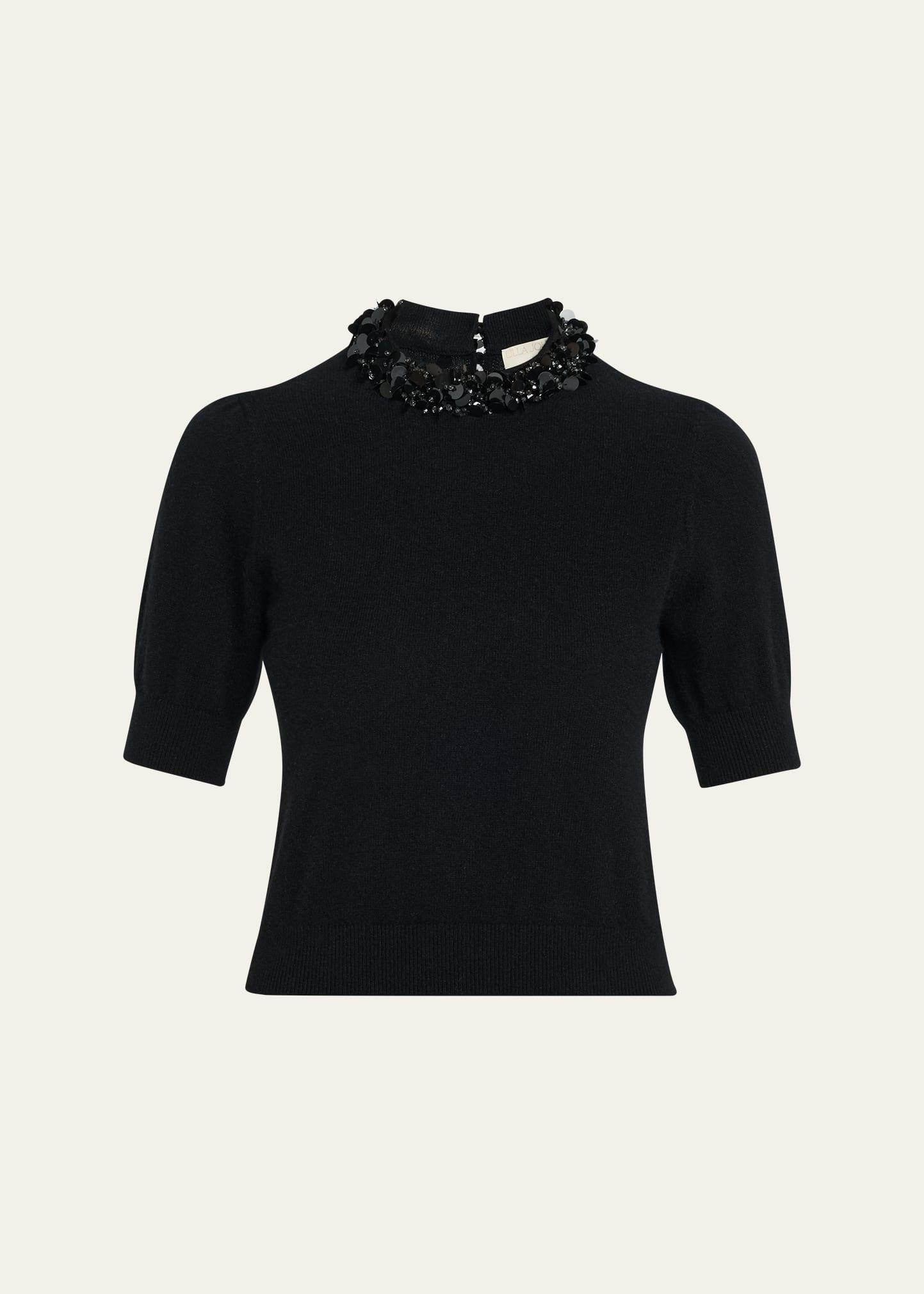 liv embroidered short-sleeve cashmere sweater